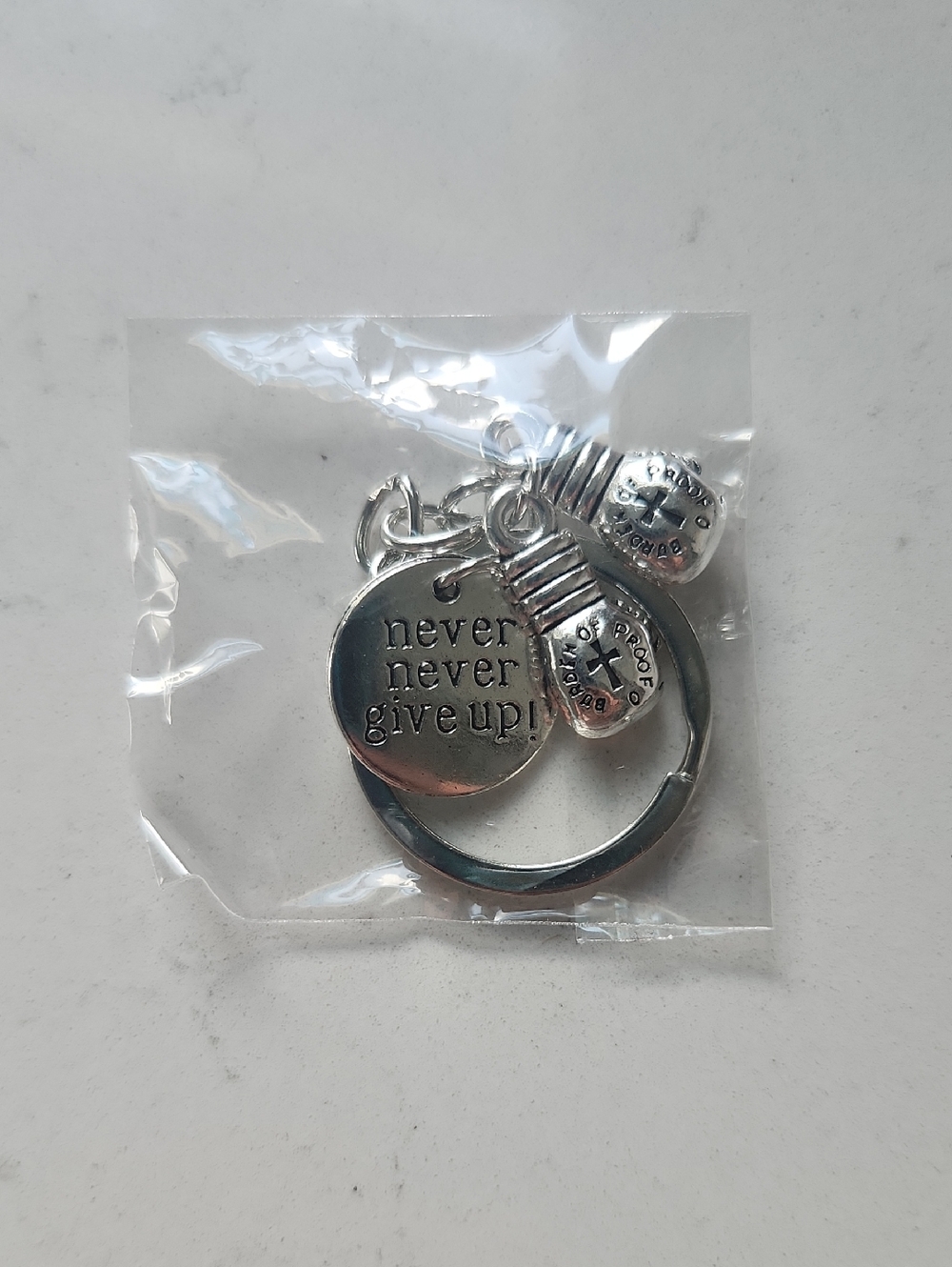 Inspirational 'Never Never Give Up' Boxing Keyring